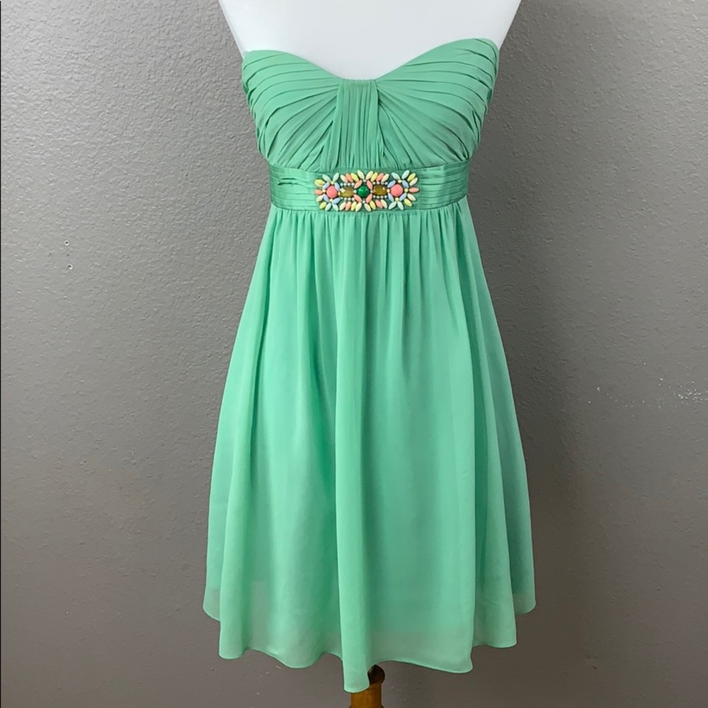 BCBGMAXAZRIA Mint Strapless Beaded Formal Dress